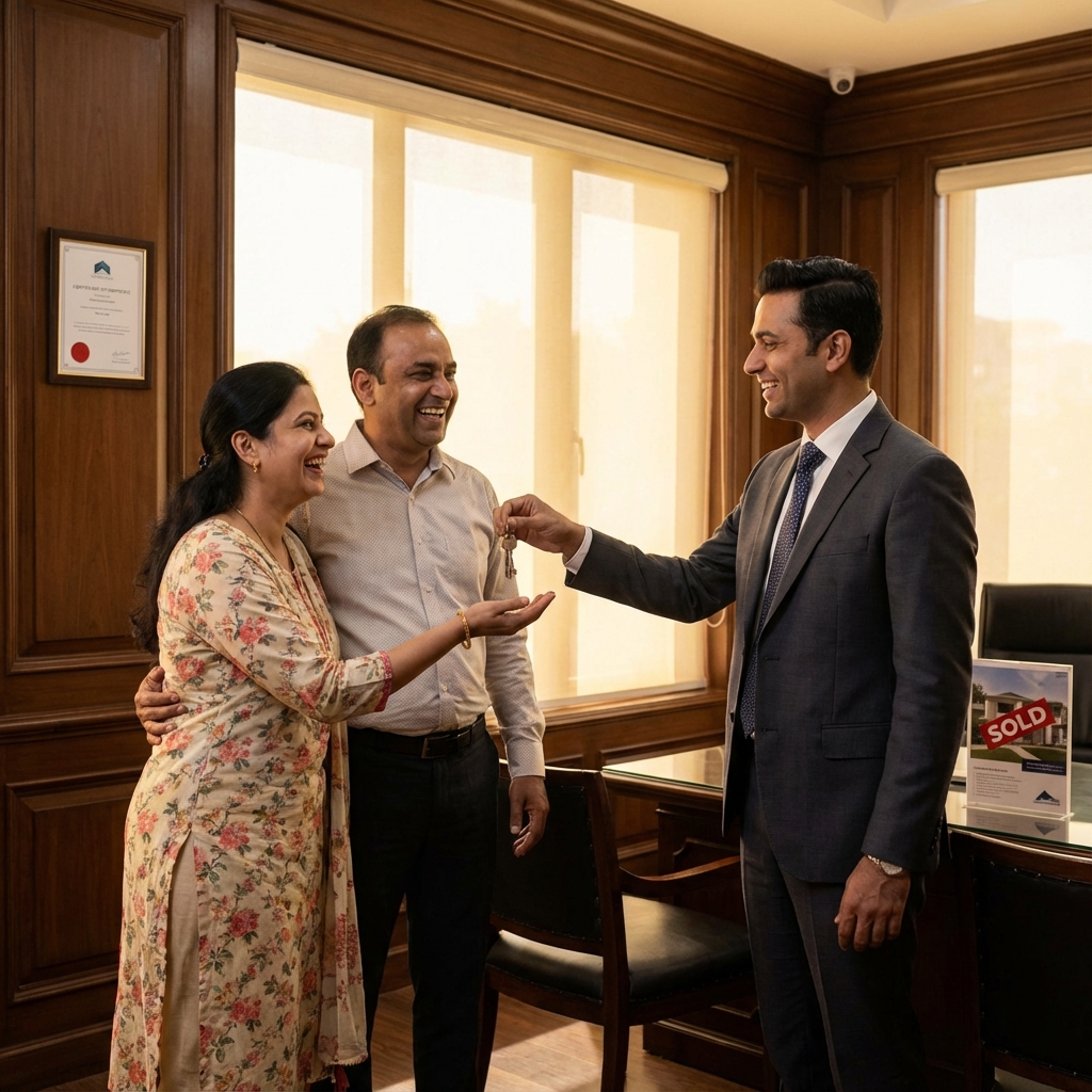 Happy couple receiving keys